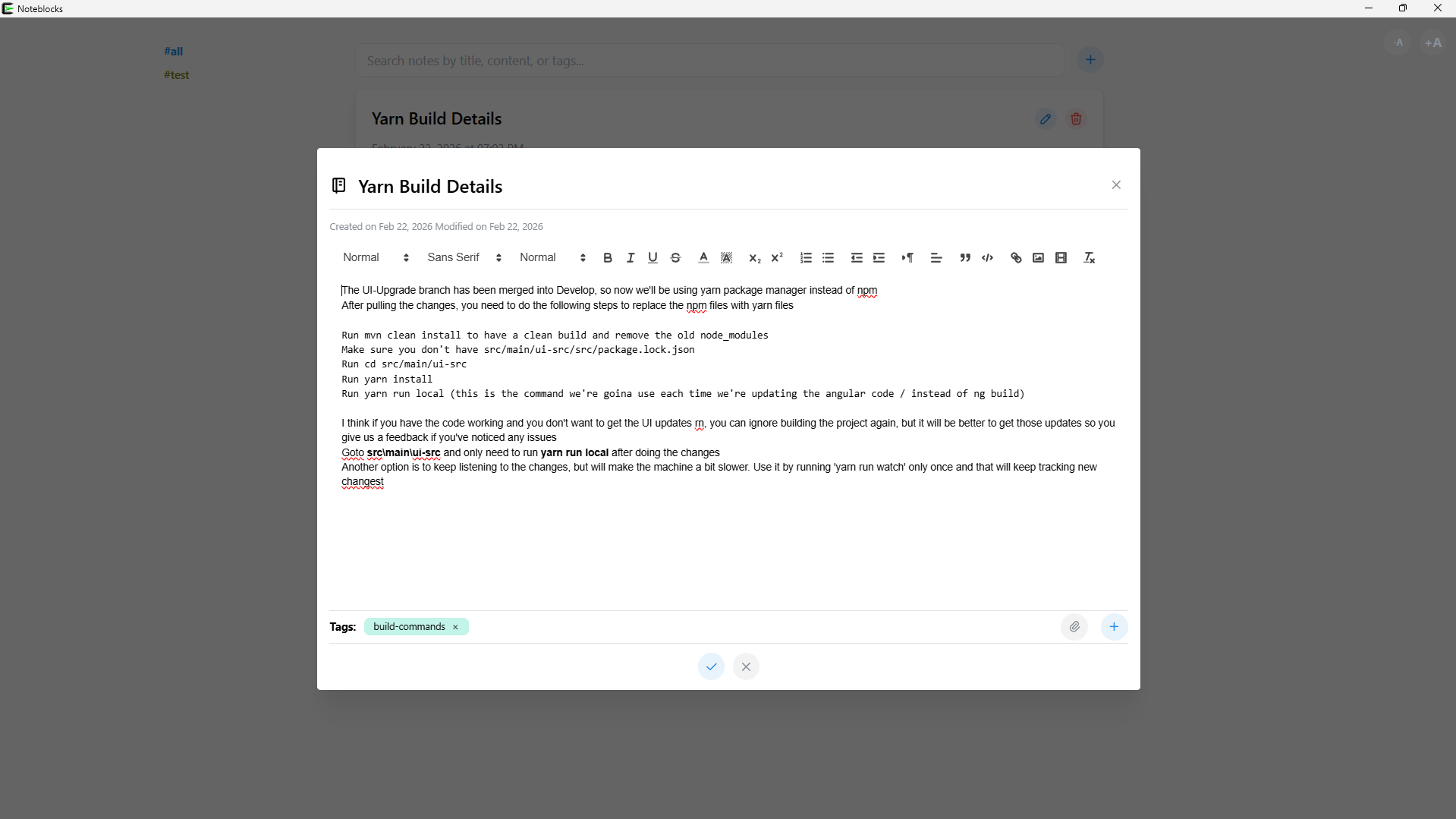Noteblocks editor view showing WYSIWYG controls